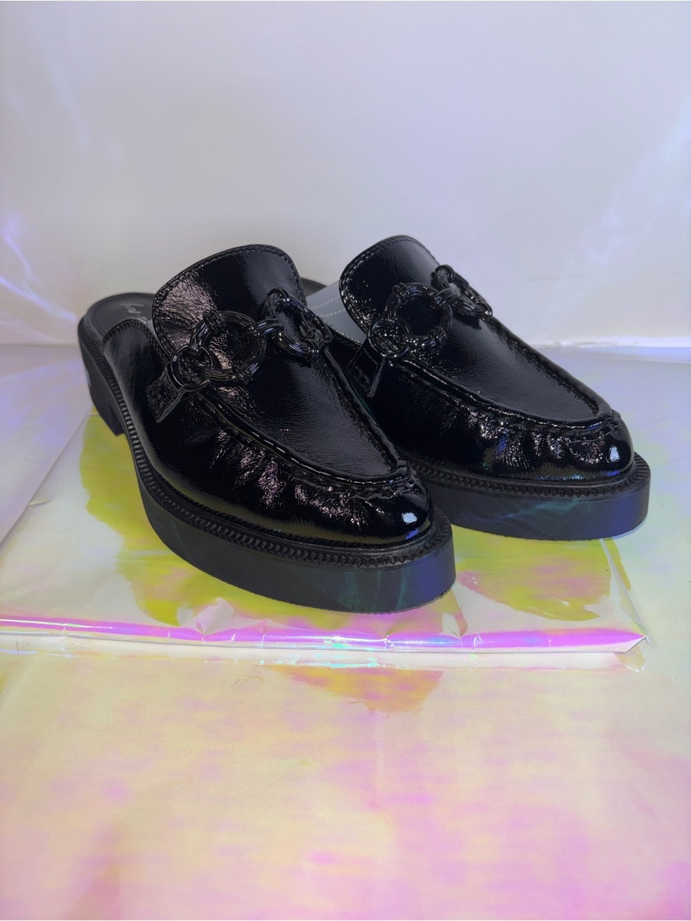 Circus by Sam Edelman Black Patent Chain-Accent Mule Loafers size 8 - Picture 6 of 15